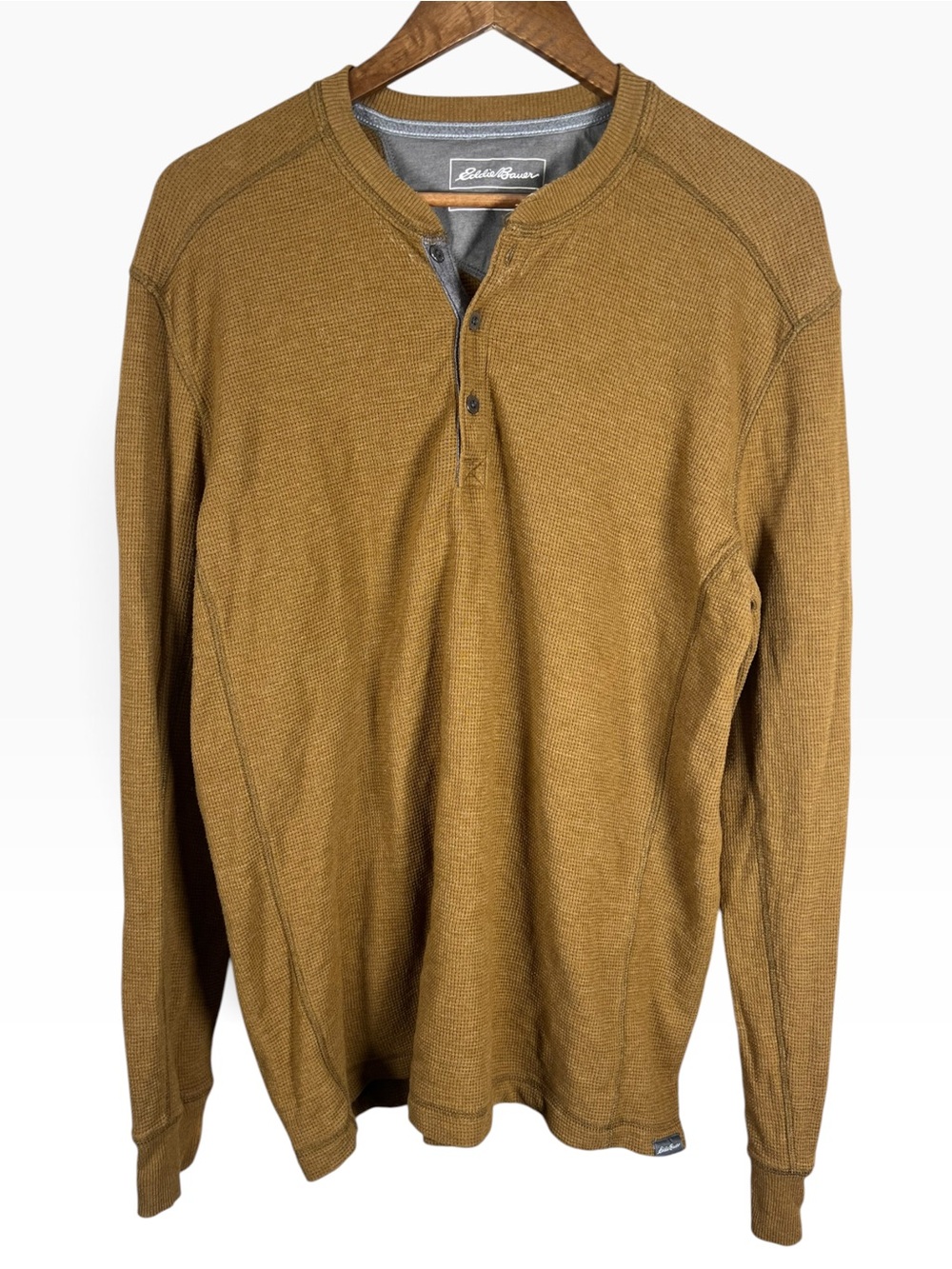 Eddie Bauer Brown Waffle Knit Thermal Henley Long Sleeve Shirt Men’s L Gorpcore